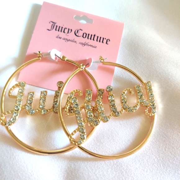 Juicy Couture Gold Tone Rhinestones Hoop Earrings - Picture 1 of 5